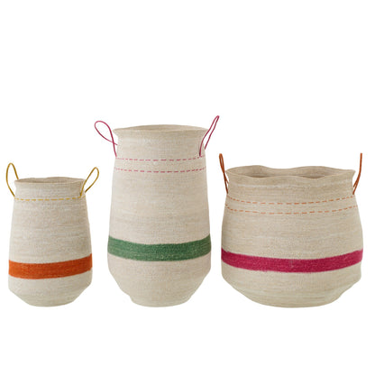 Lot de 3 Paniers Avec Poignée Rayés Herbe de la Pampa Multicolore J-Line