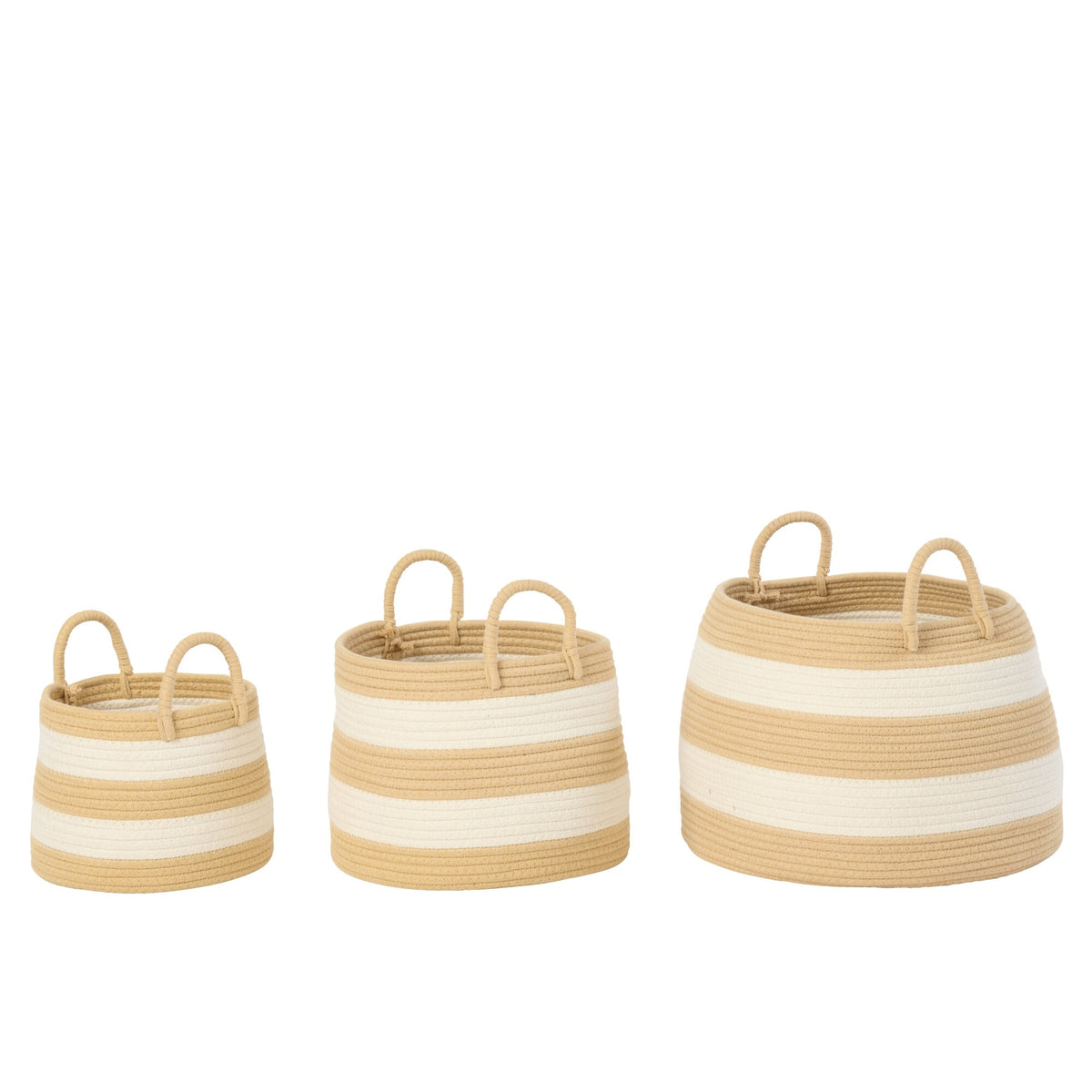 Lot De 3 Paniers Avec Poignée Ronds Rayés Polyester Naturel/Blanc J-Line
