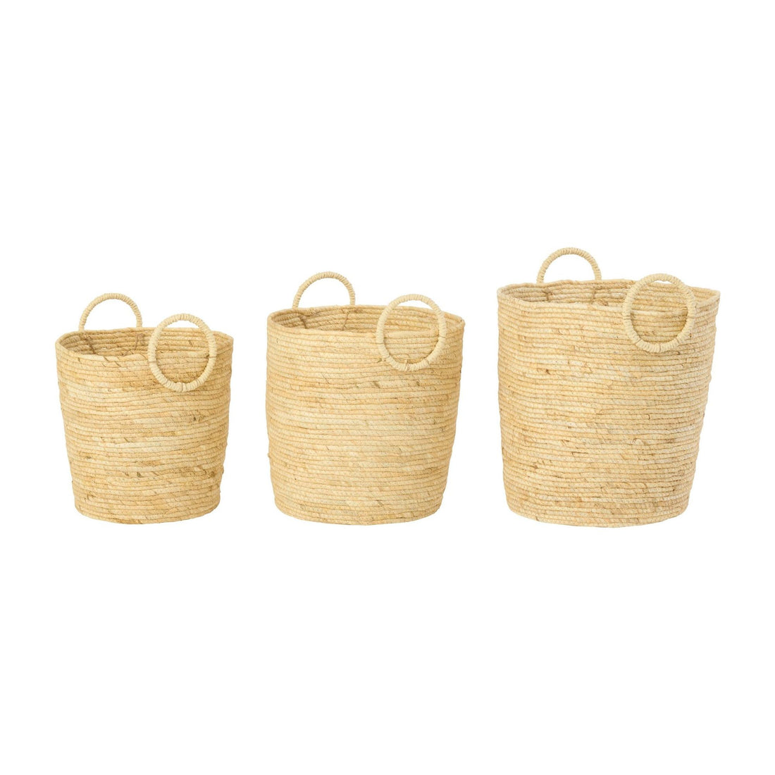 Lot De 3 Paniers Avec Poignée Ronds Maïs Naturel  J-Line