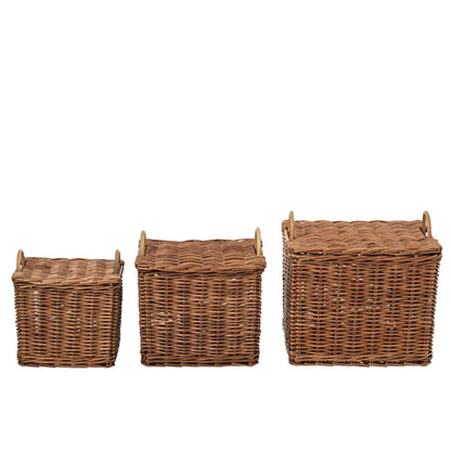Lot de 3 Paniers Avec Poignées Osier Naturel/Brun Rouille J-Line