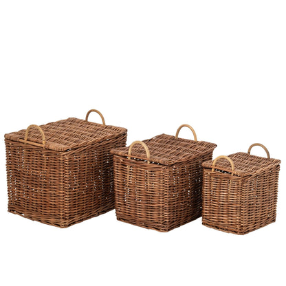 Lot de 3 Paniers Avec Poignées Osier Naturel/Brun Rouille J-Line