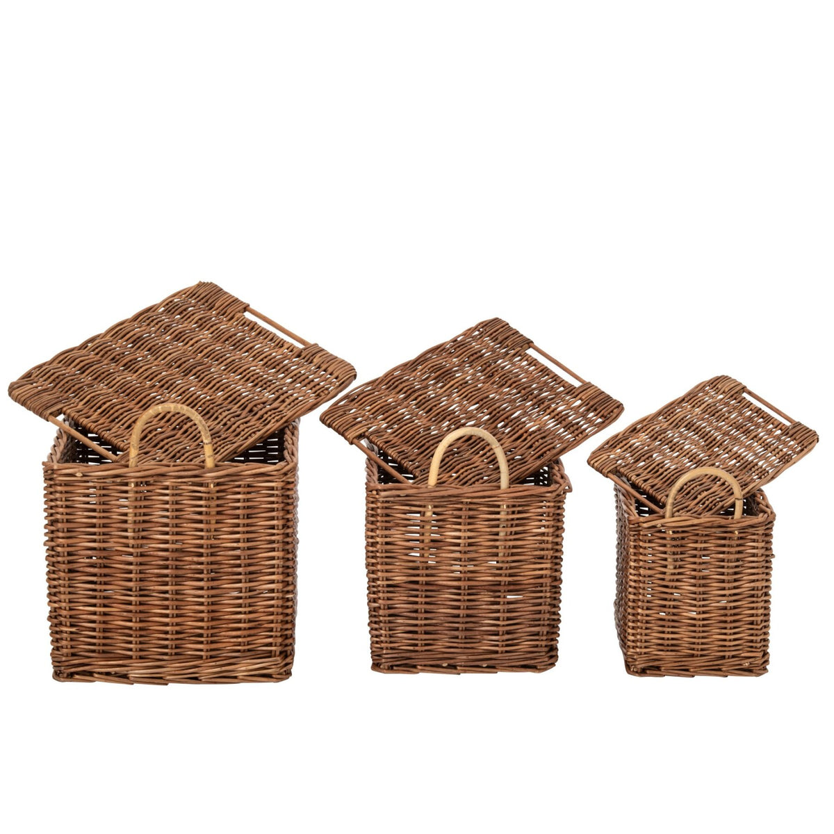 Lot de 3 Paniers Avec Poignées Osier Naturel/Brun Rouille J-Line