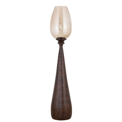 Set Van 3 Midi Windlichten Mangohout Bruin van PTMD, het grote windlicht op witte achtergrond