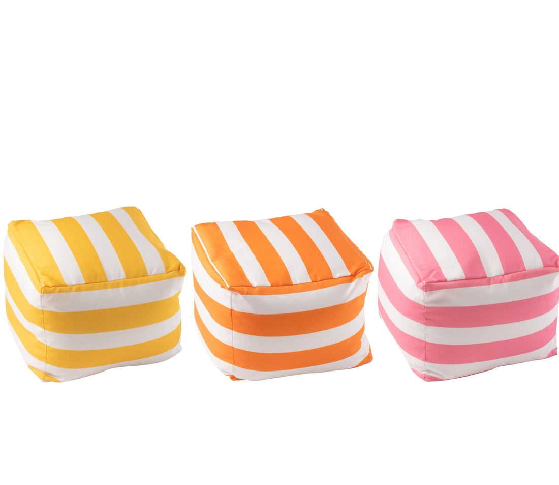 Lot de 3 Poufs Rayés Polyester Multicolore J-Line
