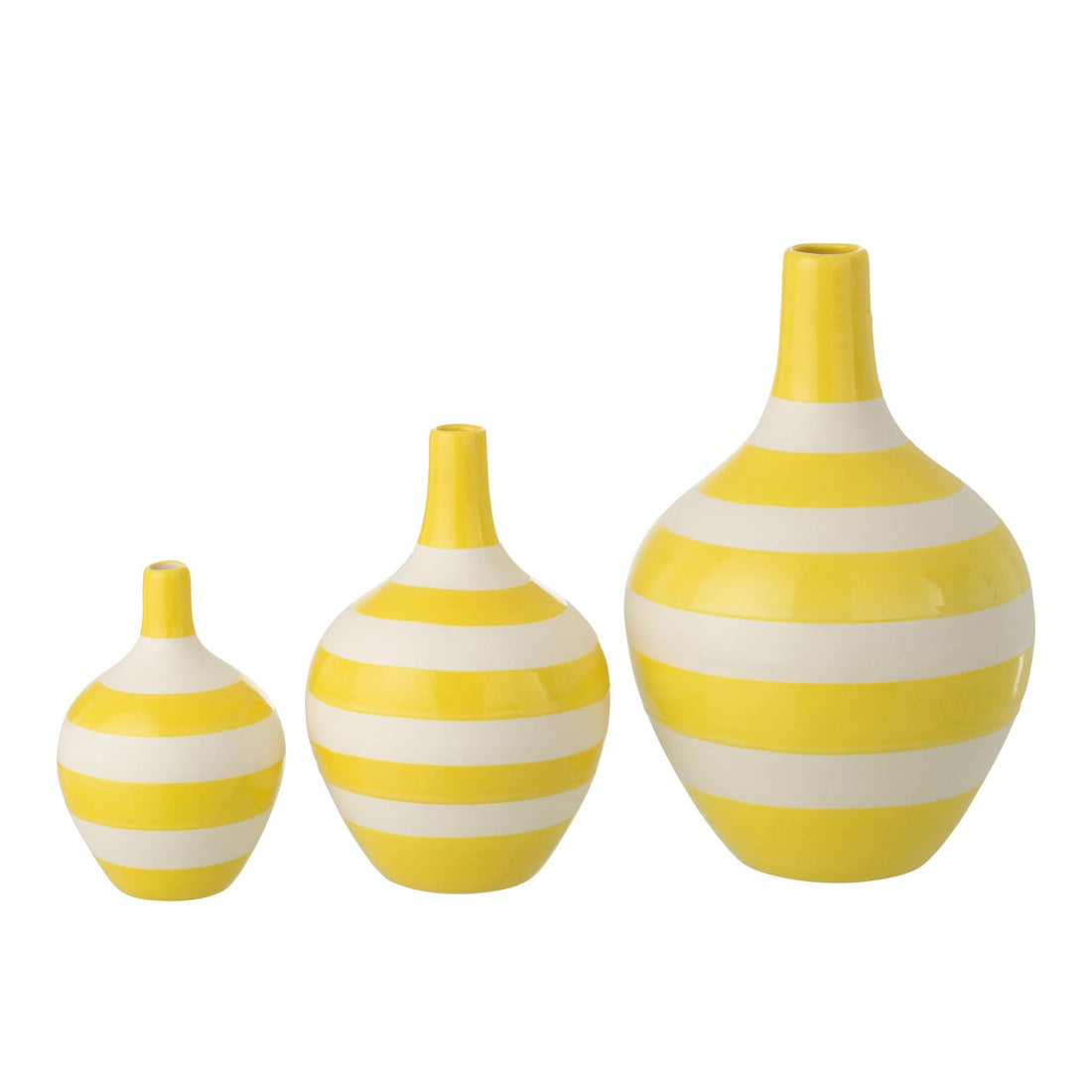Lot de 3 vases en porcelaine rayée blanc/jaune J-Line