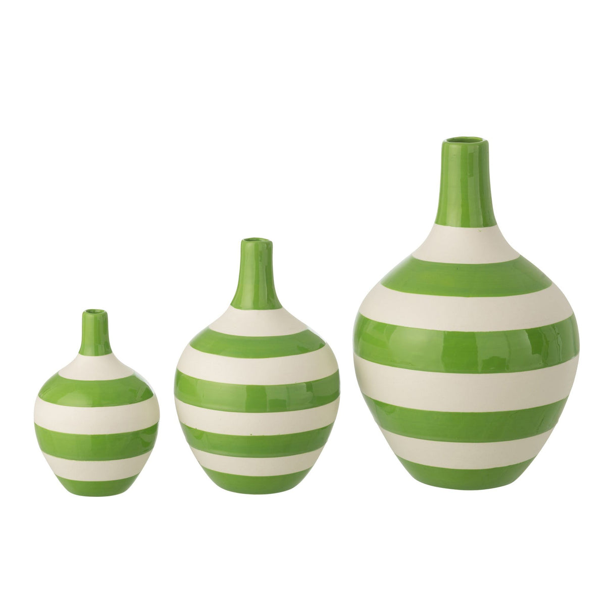 Lot de 3 vases en porcelaine rayée blanc/vert J-Line