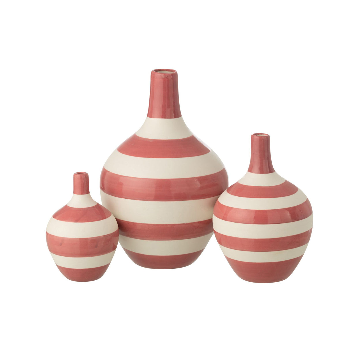 Lot de 3 vases en porcelaine rayée blanc/rose J-Line