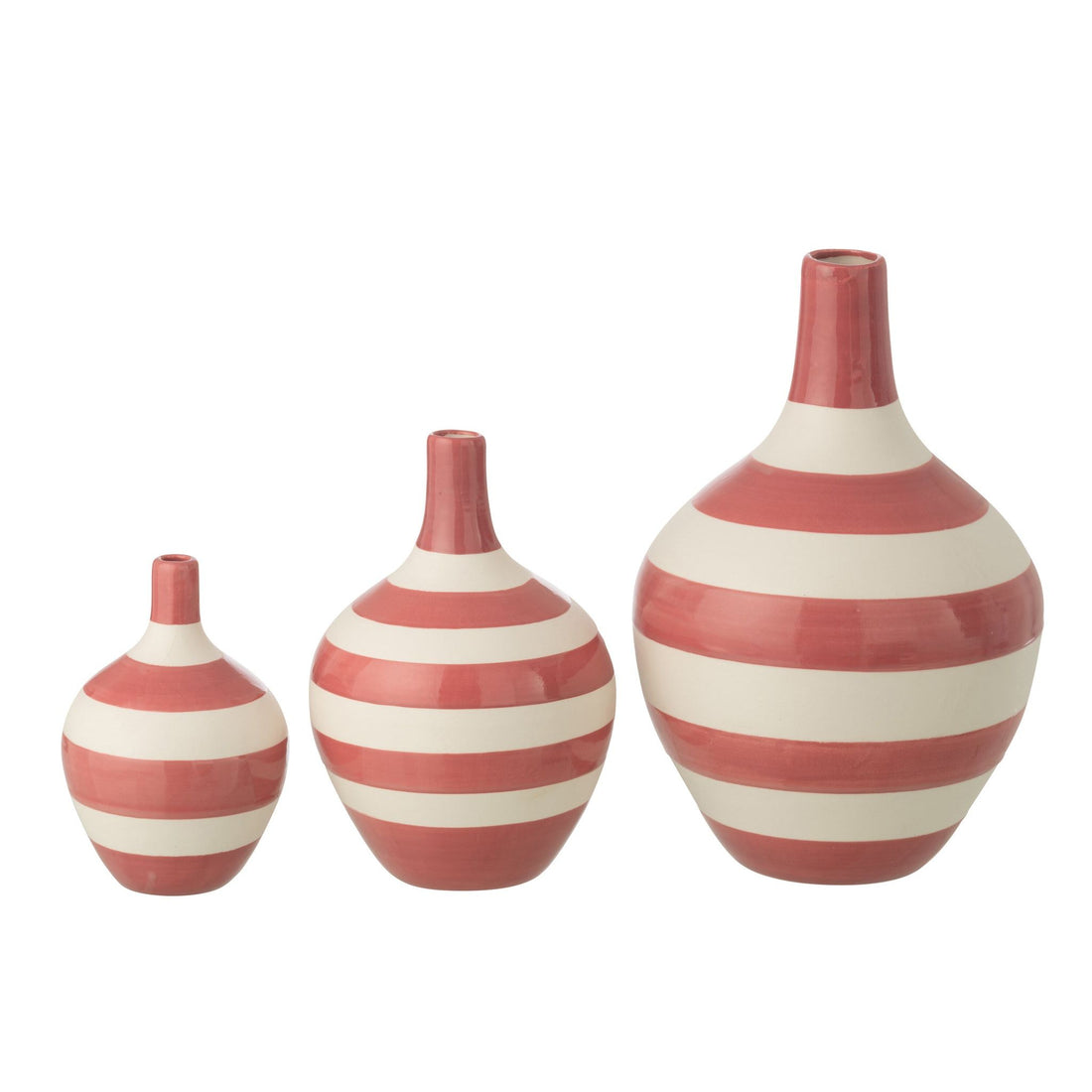 Lot de 3 vases en porcelaine rayée blanc/rose J-Line