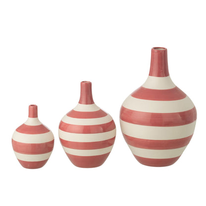 Lot de 3 vases en porcelaine rayée blanc/rose J-Line