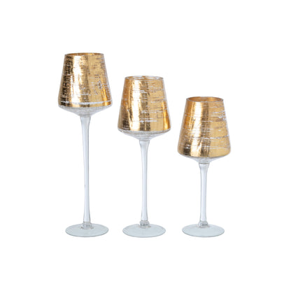 Lot De 3 Photophores Sur Pied Verre Or J-Line