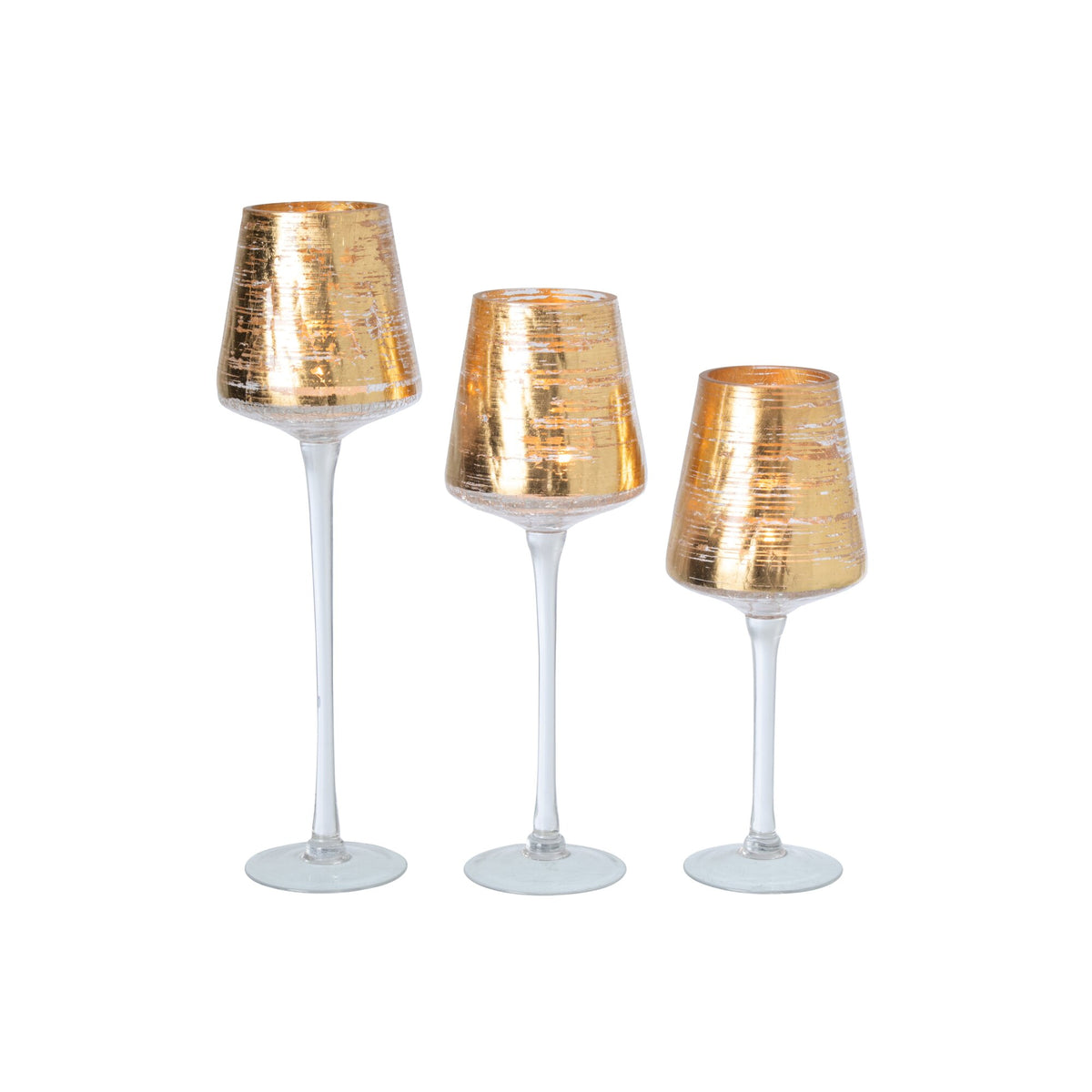 Lot De 3 Photophores Sur Pied Verre Or J-Line