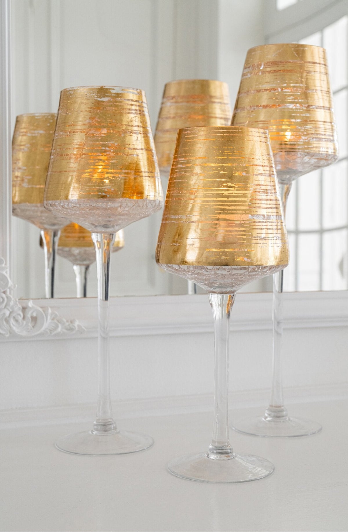 Lot De 3 Photophores Sur Pied Verre Or J-Line