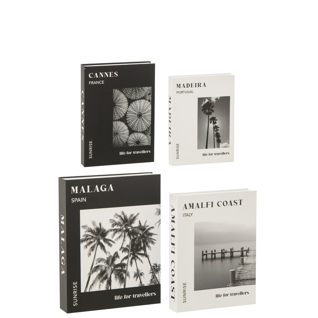 Lot de 4 Boîtes de rangement Livres Papier Blanc/Noir J-Line