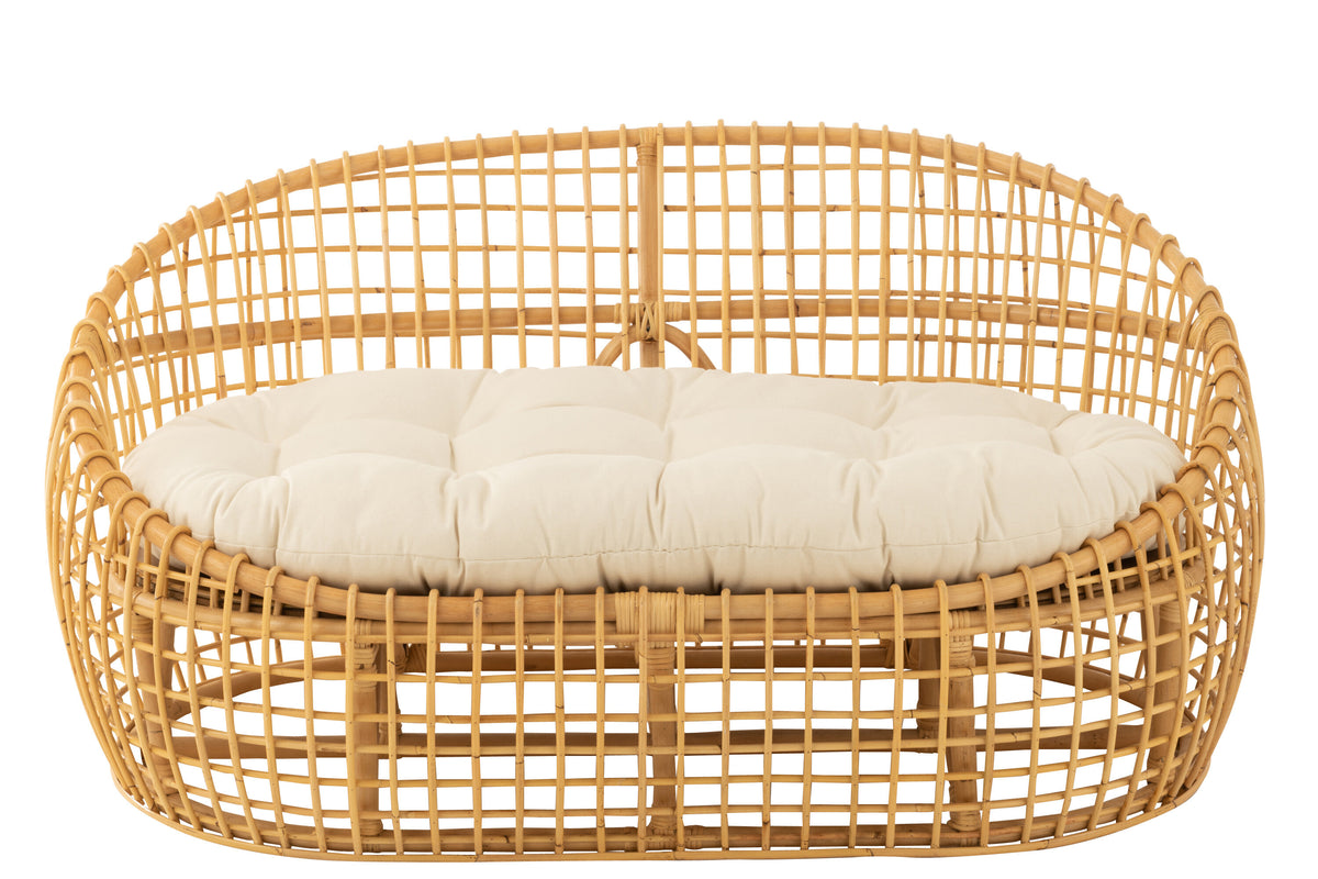 Sofa Lise + Kussen 2 Personen Rotan/Textiel Naturel/Wit J-Line - Bankstel - J-Line - livinglovely.nl