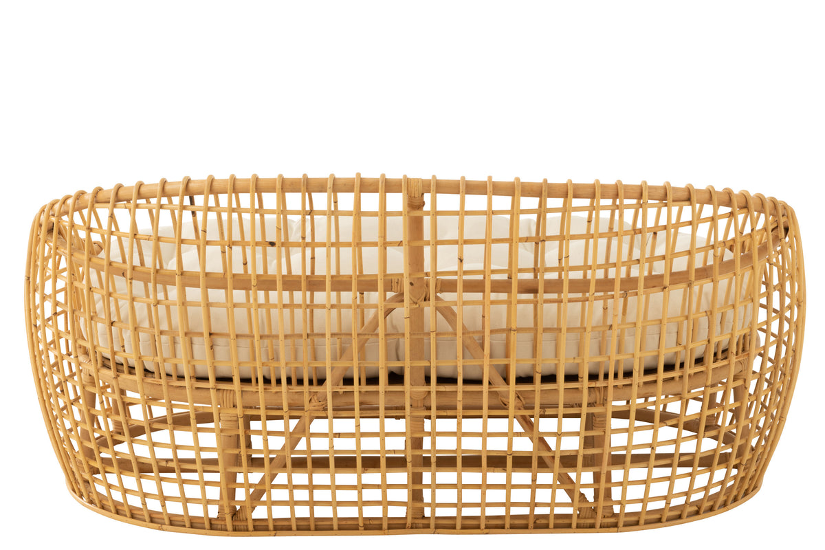 Sofa Lise + Kussen 2 Personen Rotan/Textiel Naturel/Wit J-Line - Bankstel - J-Line - livinglovely.nl