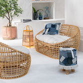 Sofa Lise + Kussen 2 Personen Rotan/Textiel Naturel/Wit J-Line - Bankstel - J-Line - livinglovely.nl