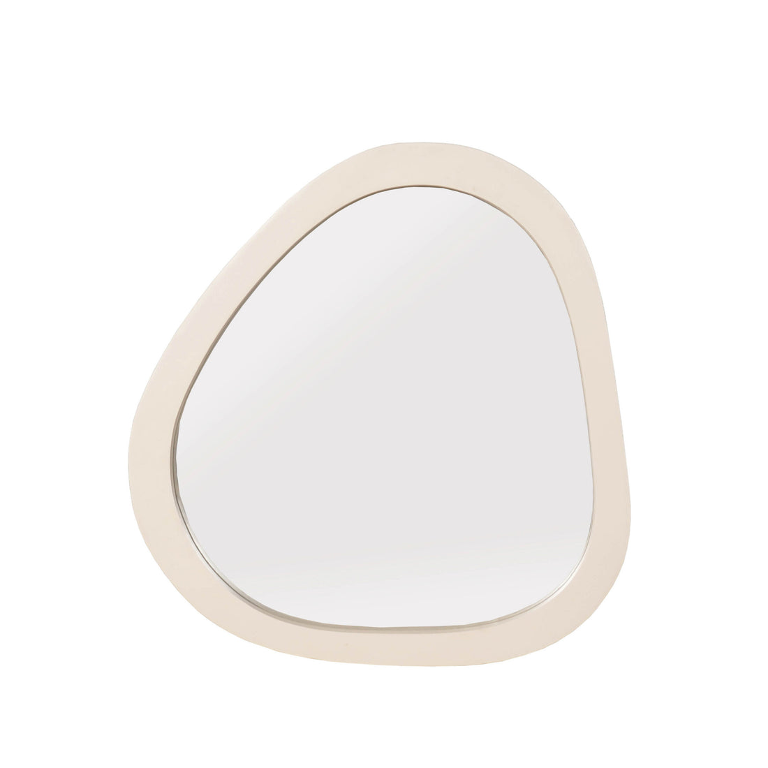 Spiegel Lou Organisch Zand 45x43cm van Starfurn, vooraanzicht van de organische spiegel met zandkleurige mangohouten lijst
