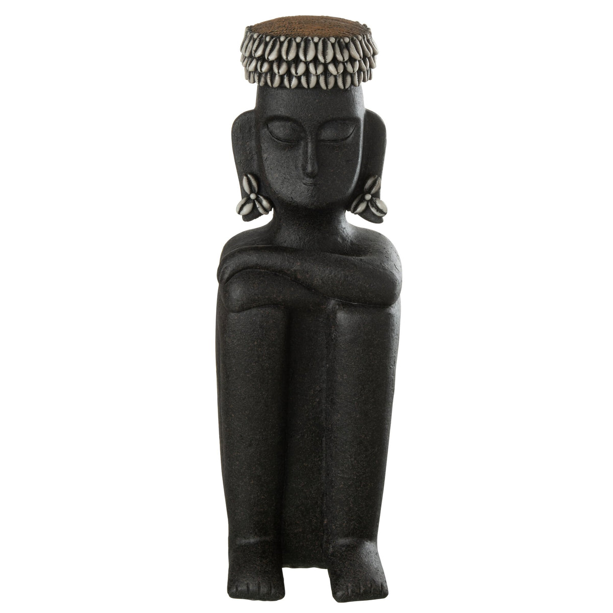 Statue Assise Ethnique Pierre/Résine Noire Grande J-Line