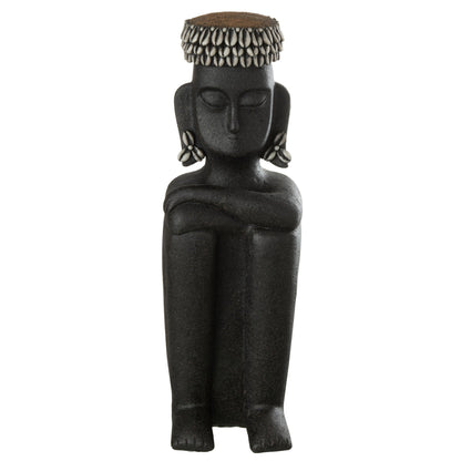 Statue Assise Ethnique Pierre/Résine Noire Grande J-Line