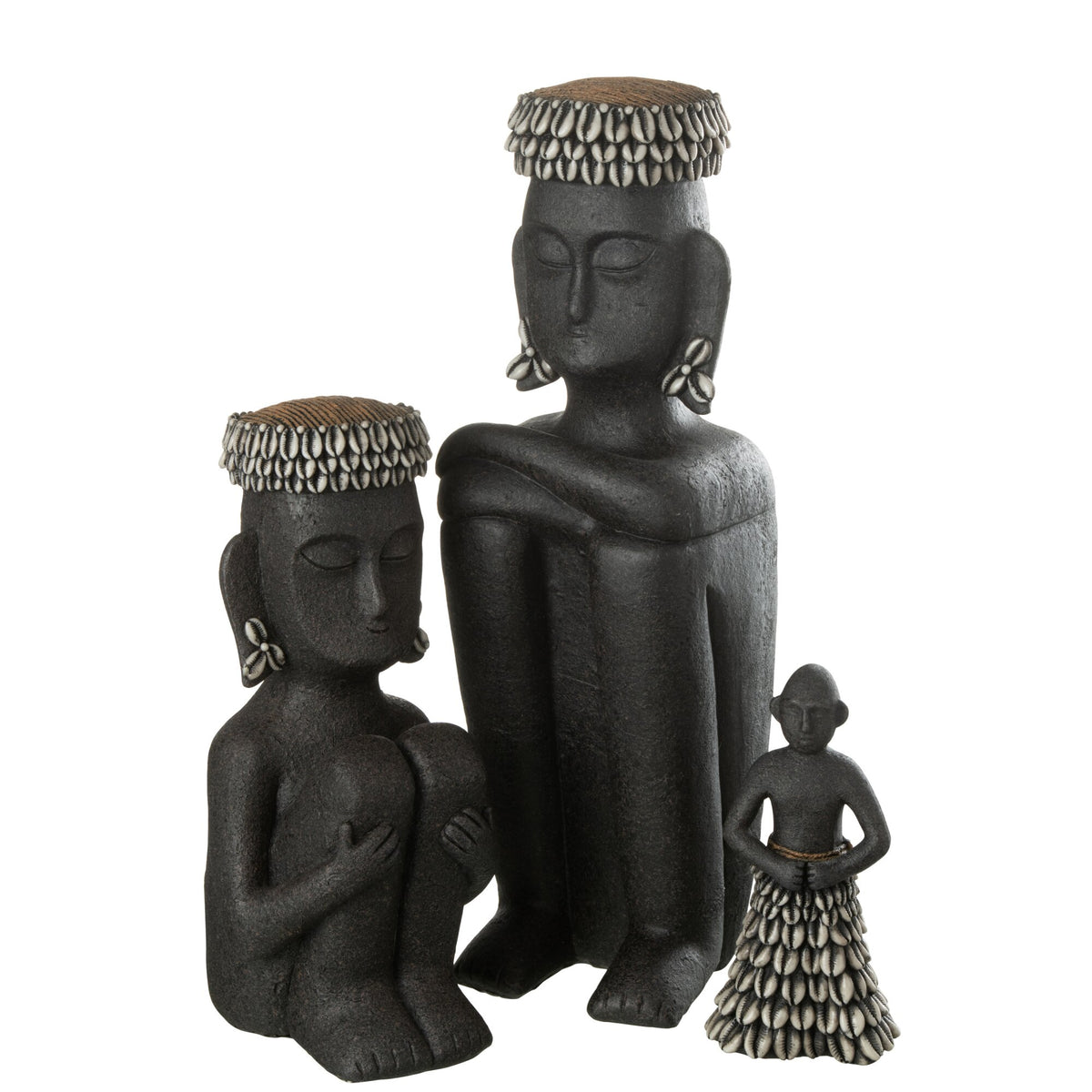 Statue Assise Ethnique Pierre/Résine Noire Grande J-Line