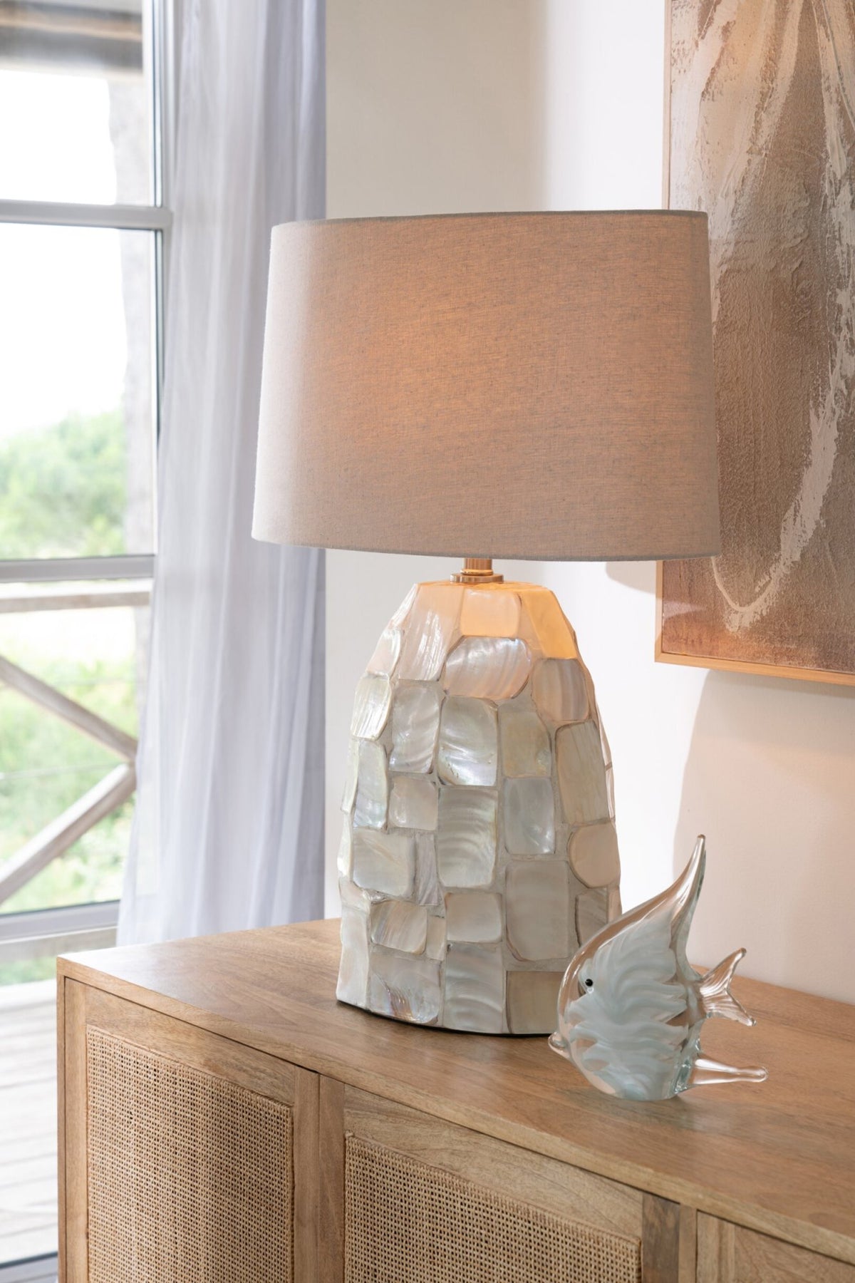 Lampe de table Effet nacré Coquillage Blanc cassé/Beige clair J-Line