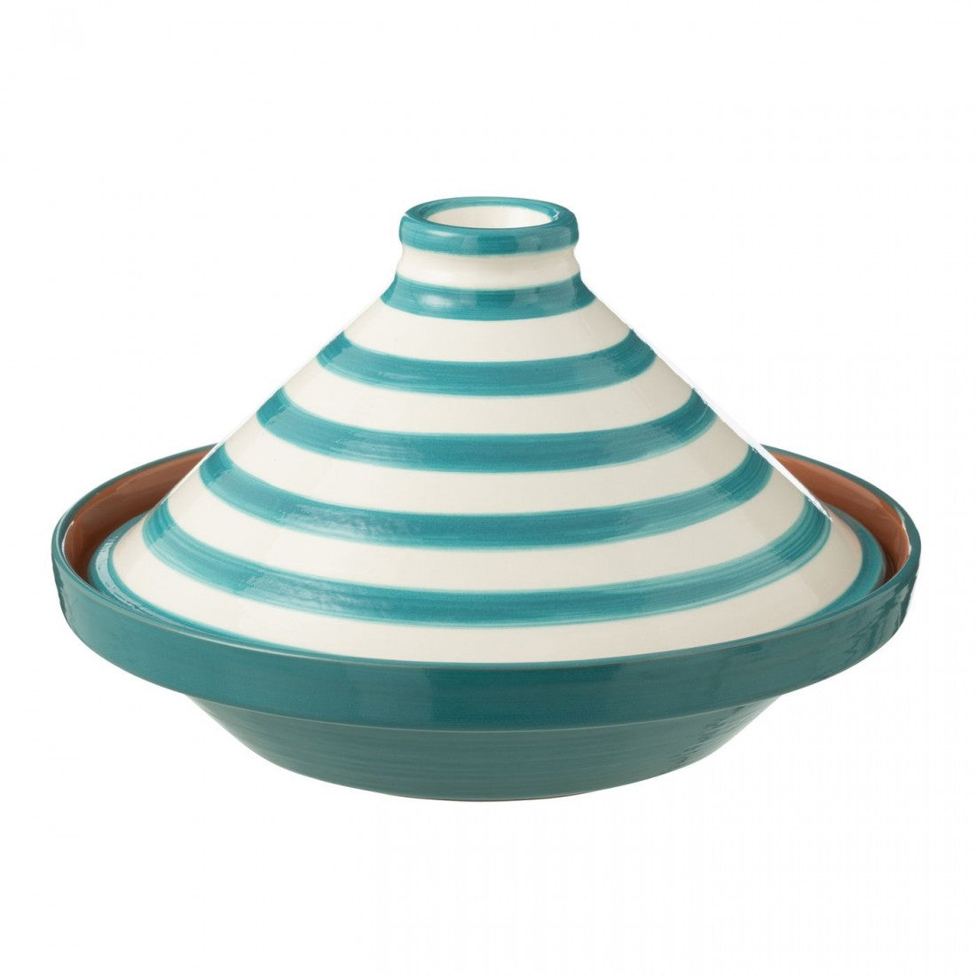 Tagine Granada Stripes Ceramic White/Aqua - Keukenaccessoire - J-Line - livinglovely.nl