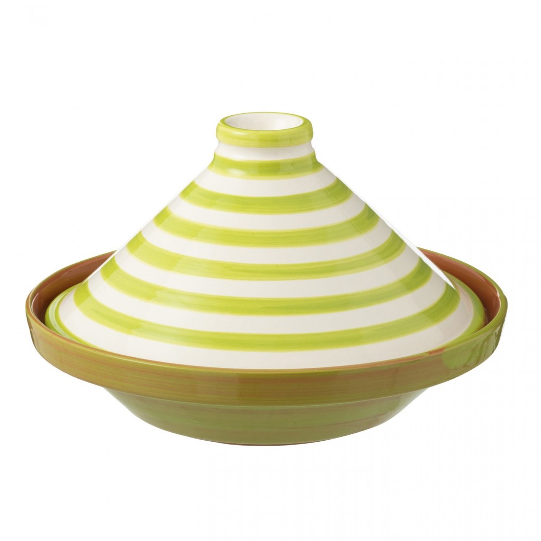 Tagine Granada Stripes Ceramic White/Green - Keukenaccessoire - J-Line - livinglovely.nl