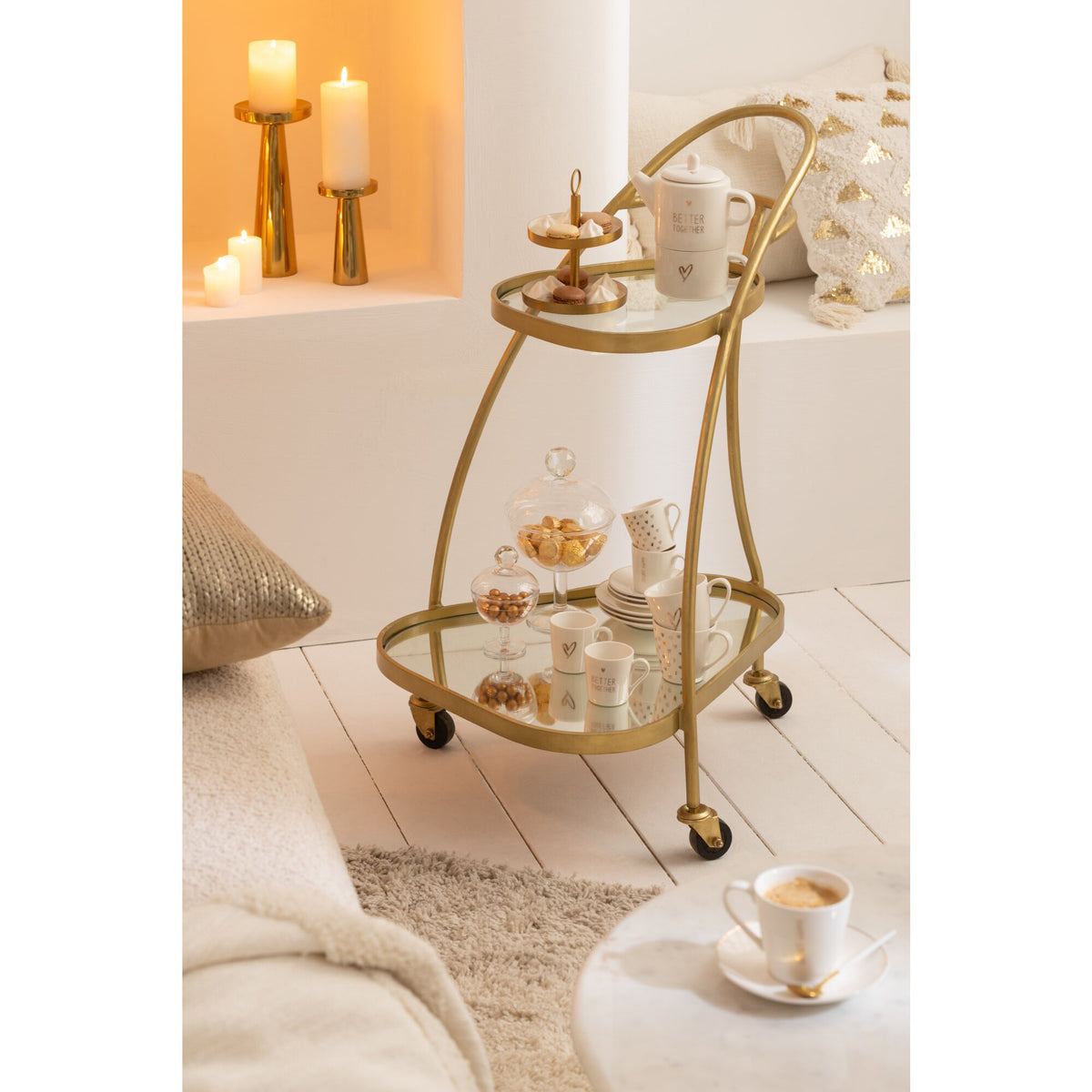 Desserte triangulaire métal/miroir doré J-Line
