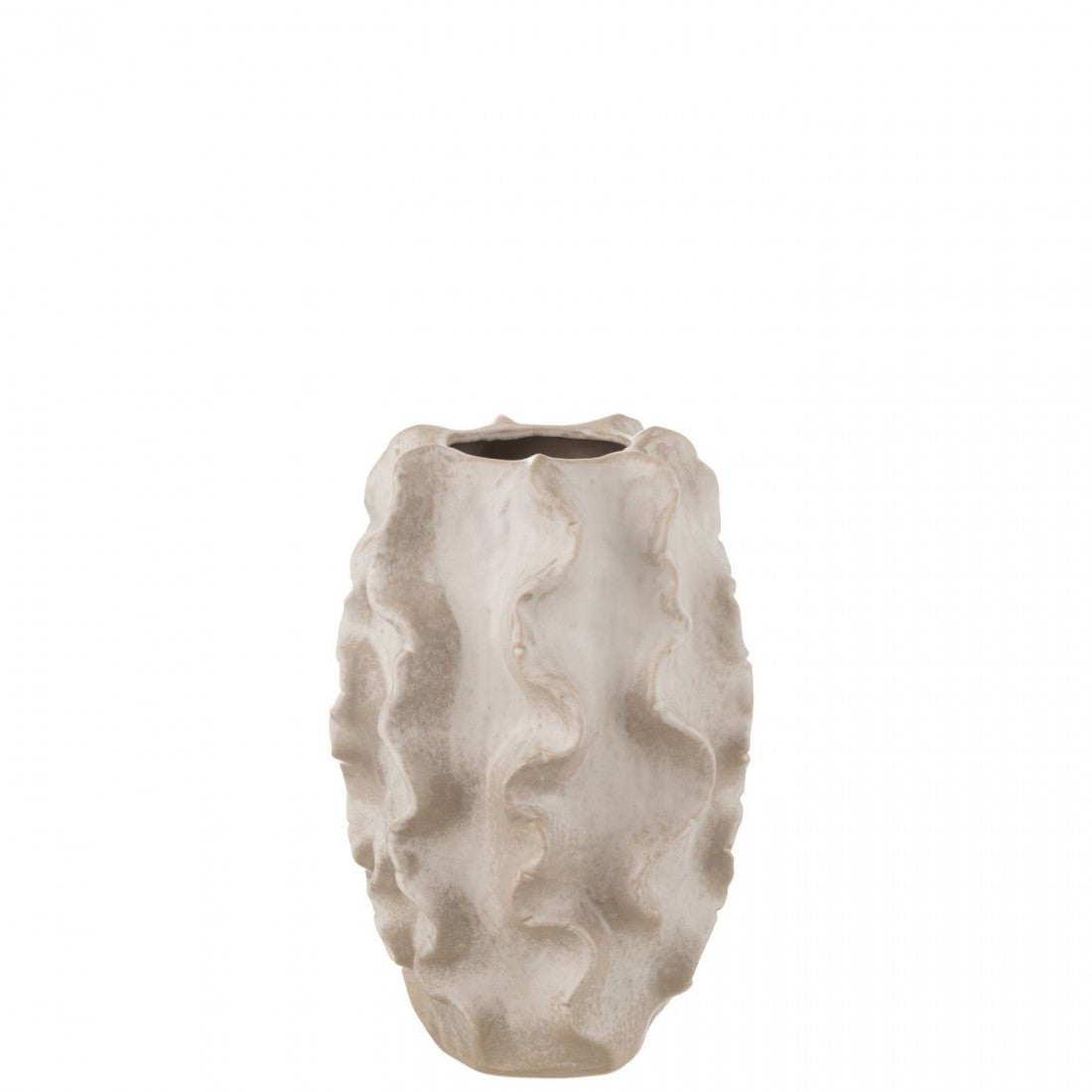 Vaas Abstract Golven Keramiek Beige Small L25,5cmxB25,5cmH37,5cm - Vaas - J-Line - livinglovely.nl