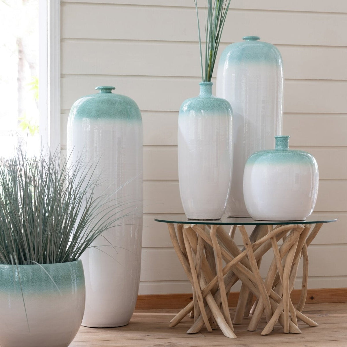 Vase Céramique Vert Menthe/Blanc J-Line