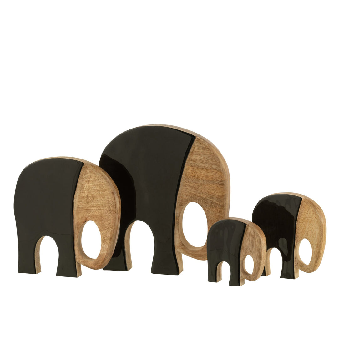 Quatre éléphants en bois de manguier noir/marron foncé, lot de 4 J-Line