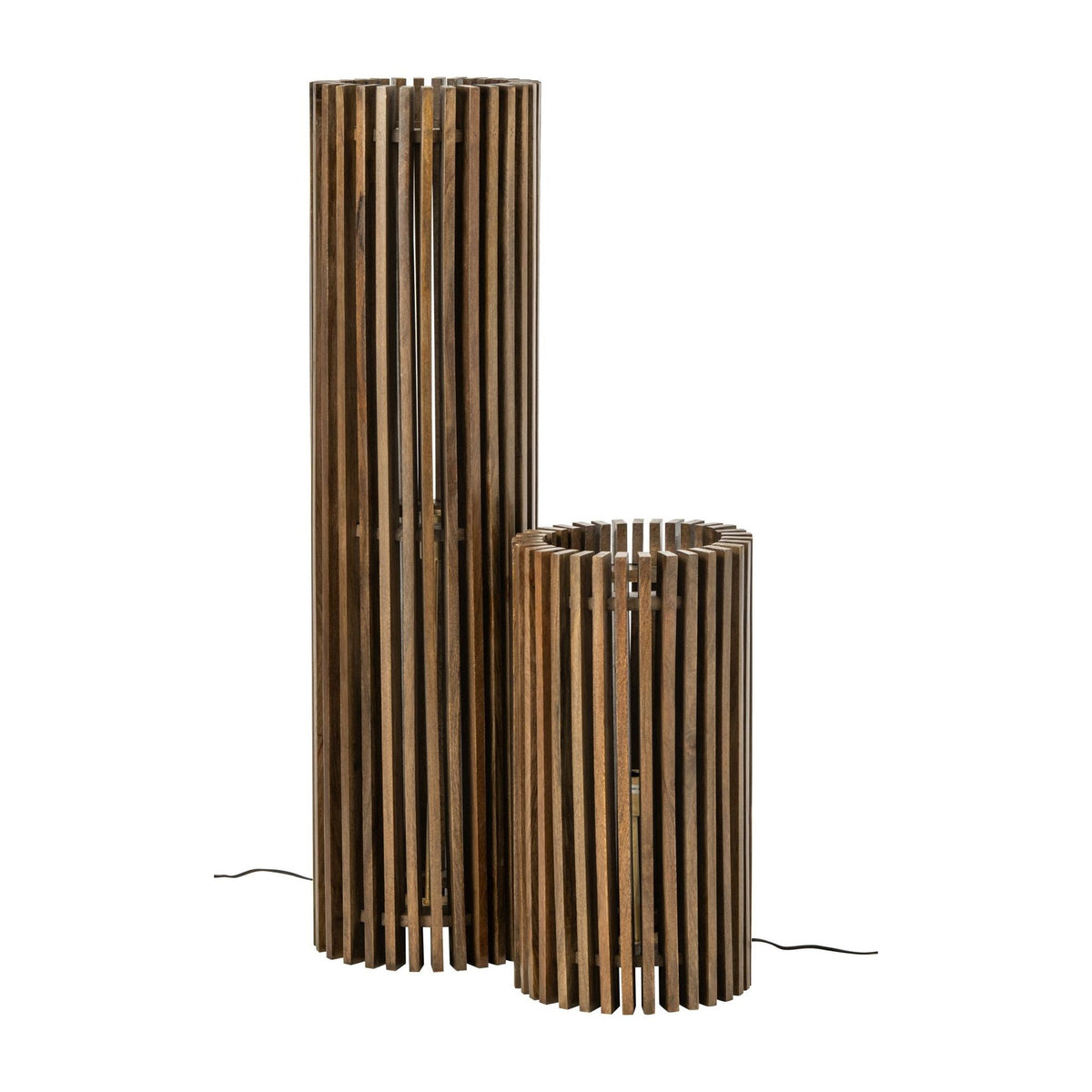Lampadaire en bois de manguier cannelé marron foncé J-Line
