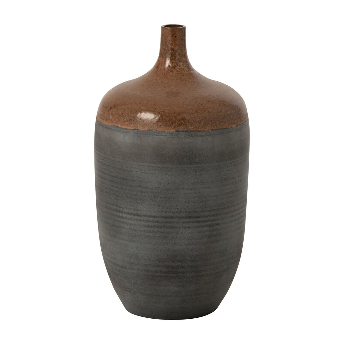 Vase sol bouteille en céramique caramel/bleu gris Small J-Line