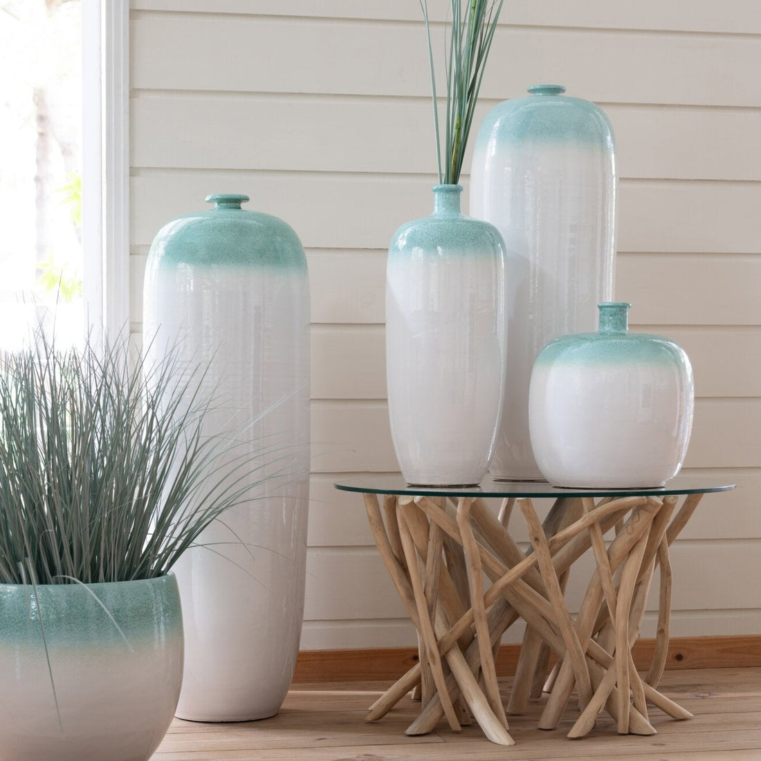Vase de sol Céramique Vert menthe/Blanc Petit J-Line