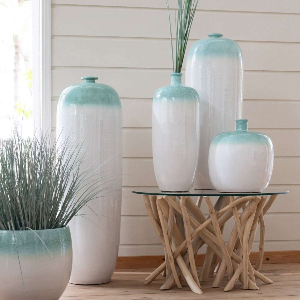 Vase de sol Céramique Vert menthe/Blanc Petit J-Line