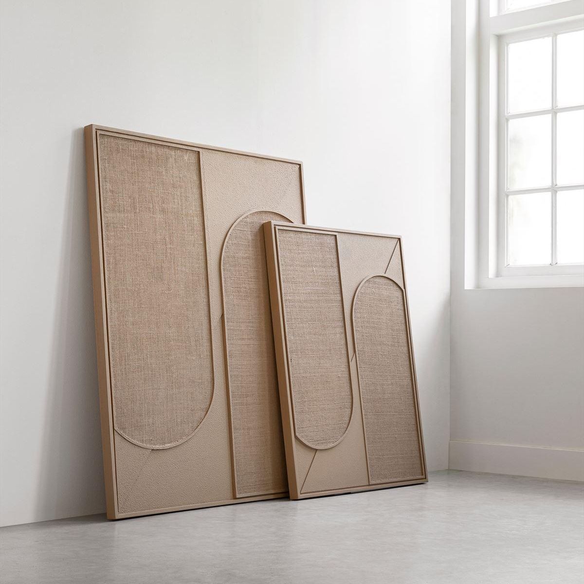 Detail structuur gerecycled jute wandpaneel Elyn bruin