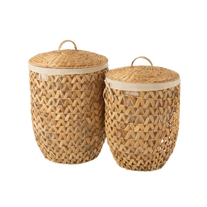 Wasmanden + Deksel Waterhyacinth Naturel Set van 2 - Mand - J-Line - livinglovely.nl