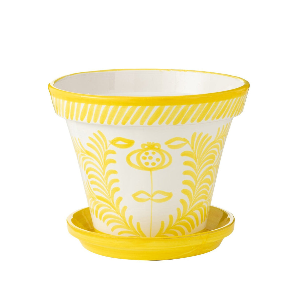 Pot de fleurs XL Granada Rayures Jaune/Blanc Céramique J-Line
