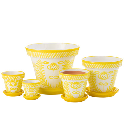 Pot de fleurs XL Granada Rayures Jaune/Blanc Céramique J-Line