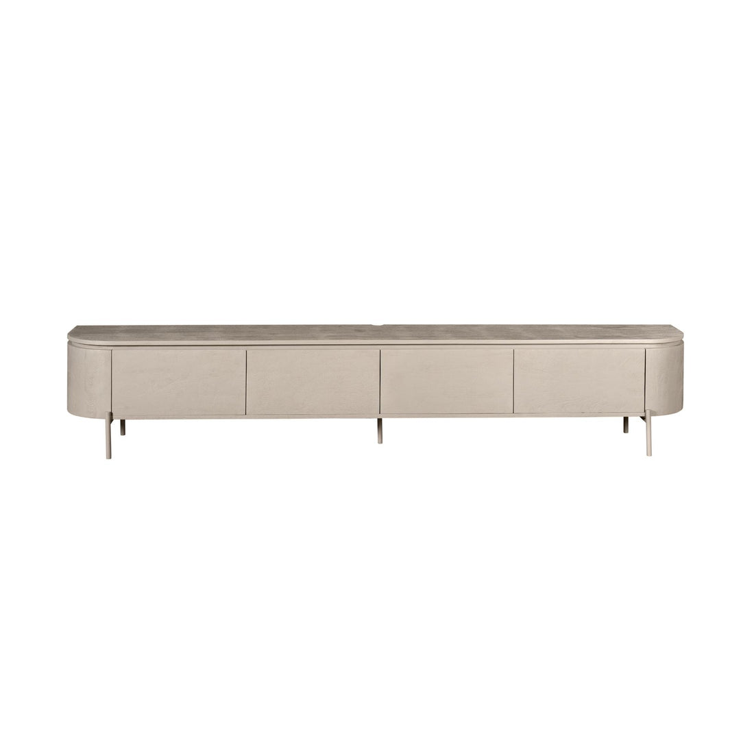 Zwevend TV-meubel Excellent Taupe 240cm van Starfurn op metalen pootjes, vooraanzicht