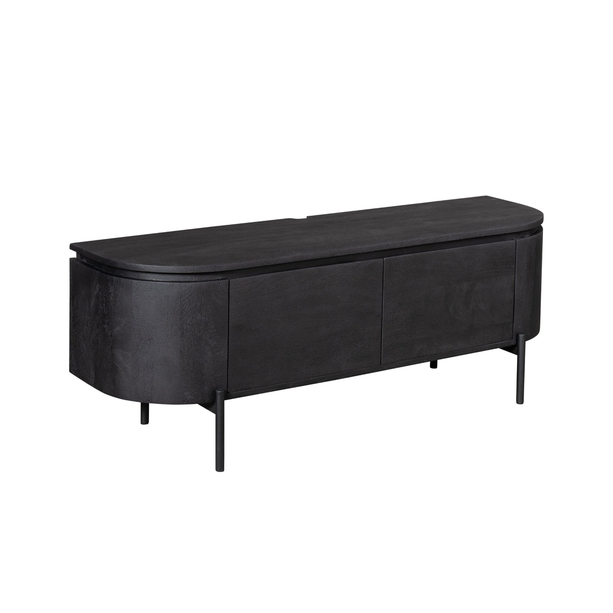 Zwevend TV-meubel Excellent Zwart 120cm van Starfurn schuin van links, met afgeronde zijkant